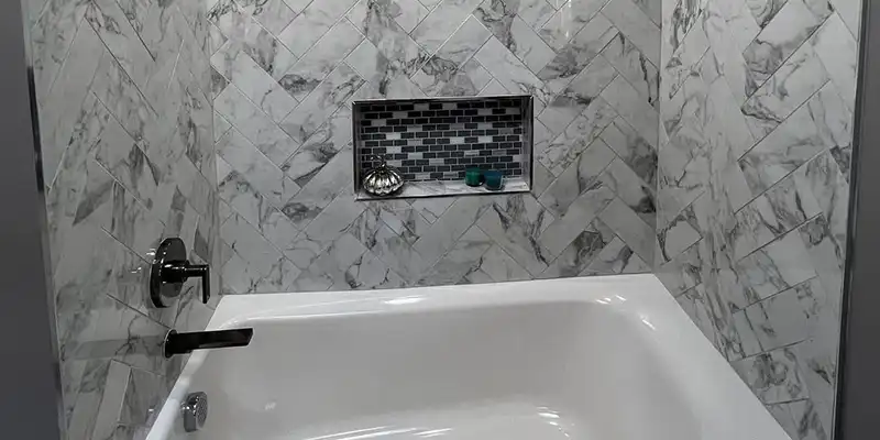 Professionally remodeled bathroom showcasing detailed tile work from Tile Brothers Company in Buffalo, NY